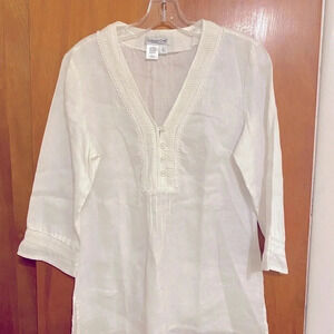 Coldwater Creek White Linen Tunic Top Women’s Size Small